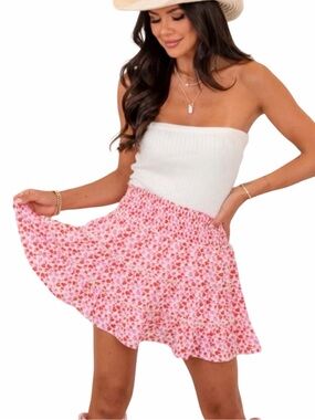 Pink Lily Krista Horton Red & Pink Floral Through the Garden Mini Skort Medium